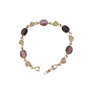 Purple Amethyst Green Peridot Floral Beveled Gemstone Gold Tone Bracelet Estate